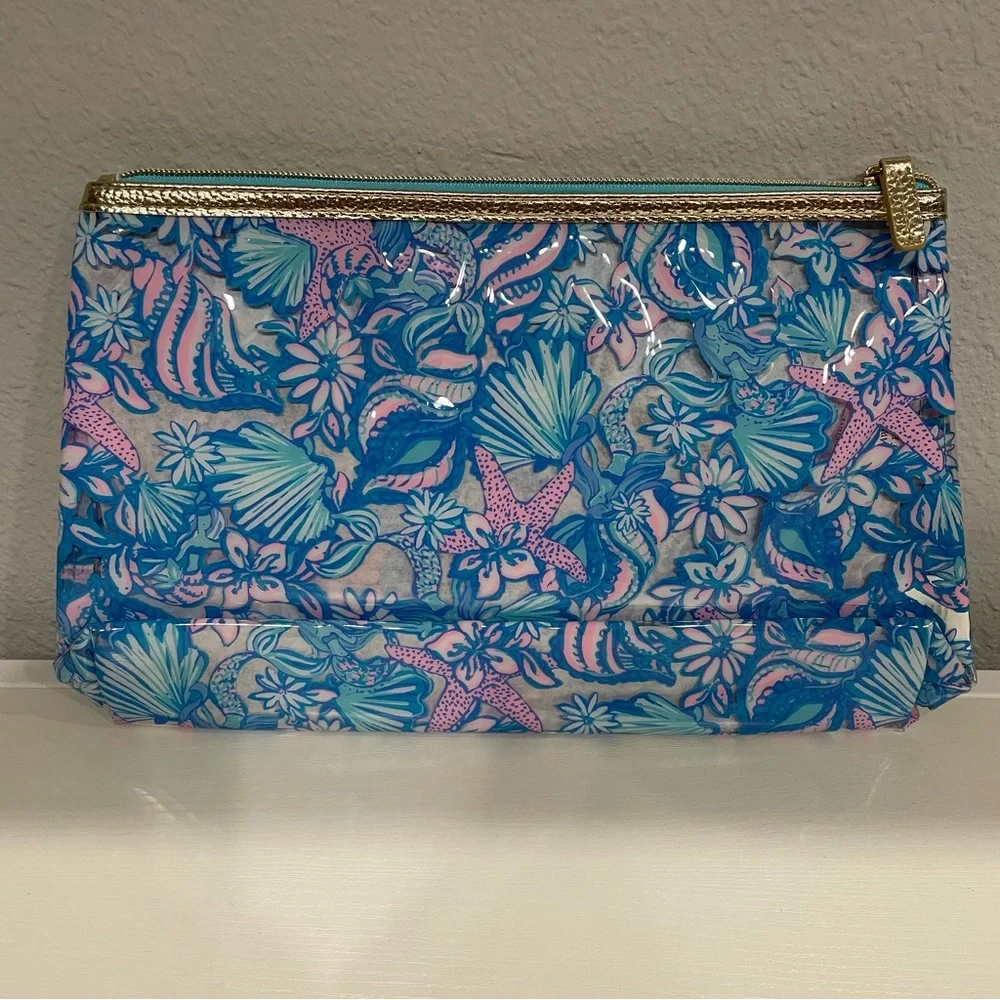 NWOT! Lilly Pulitzer PVC Jelly Pouch in Amalfi Blue Sound The Sirens - Picture 4 of 5